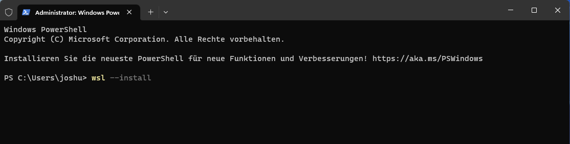 Windows-Terminal. Der Befehl wsl --install ist eingetippt.